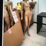 Female mannequins stuffed in gaylords